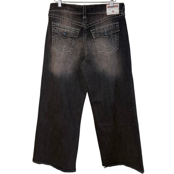 True Religion Jessie Super Baggy Wide Leg Jeans Flap SZ 29 Dark Wash Brown FLAW - Picture 1 of 12